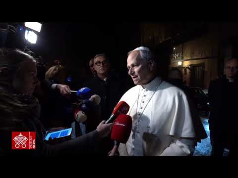 Pope Leo speaks to journalists in Castel Gandolfo
