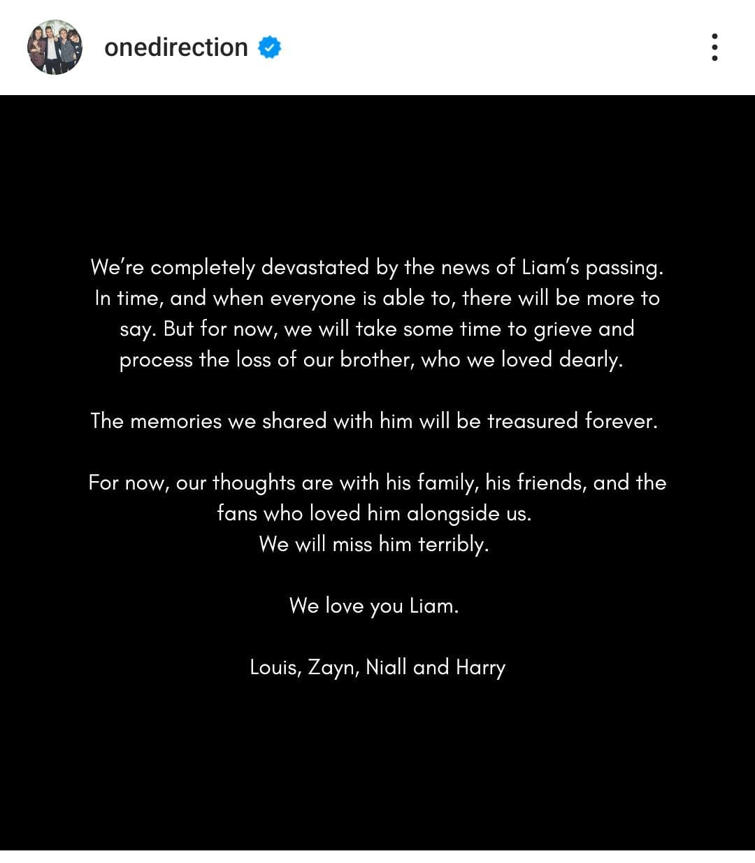 One Direction se despiden de Liam Payne.