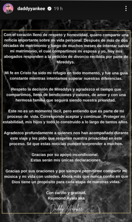 Comunicado de Daddy Yankee
