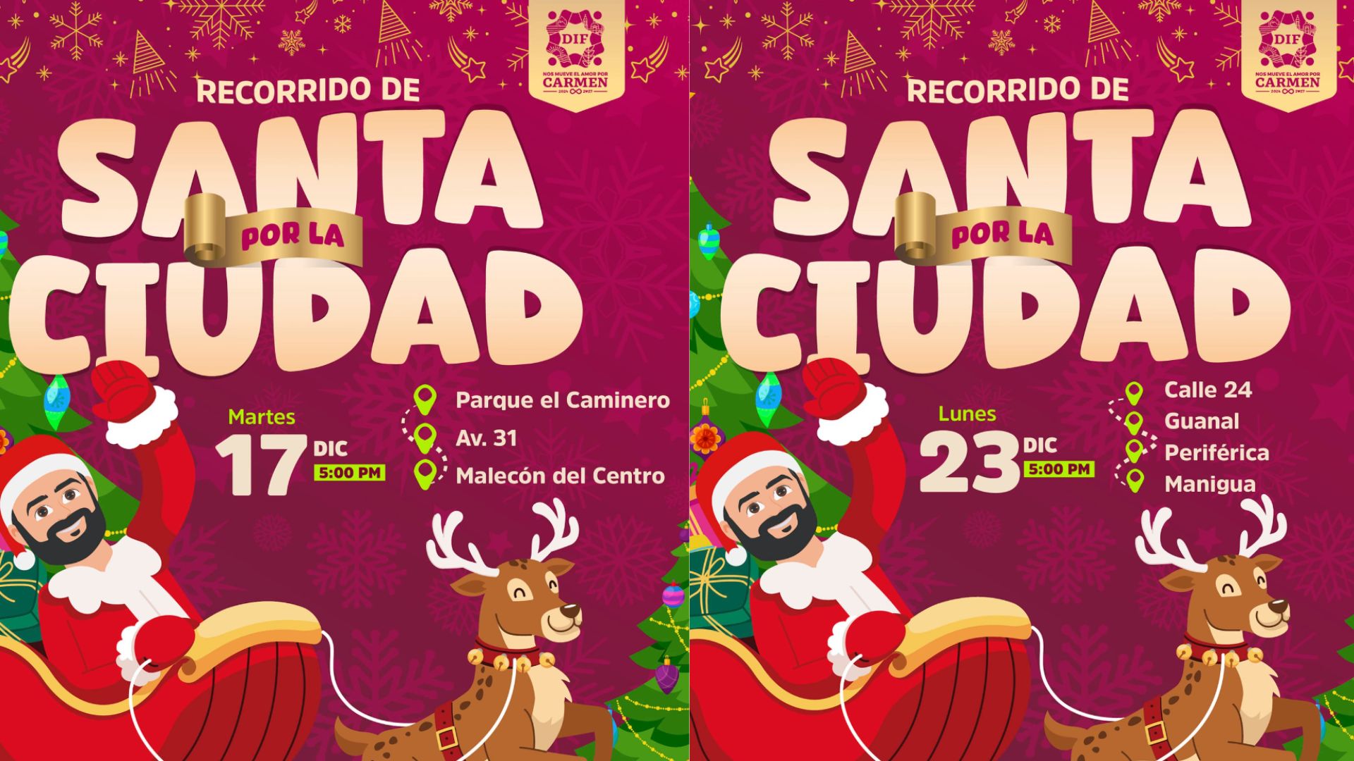 Recorrido de Santa por la Ciudad del Carmen