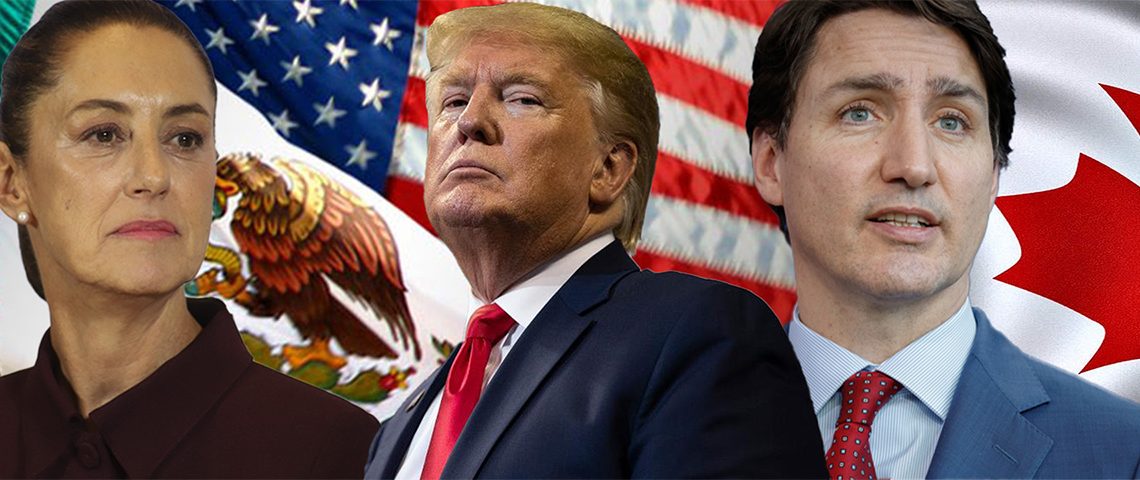 México y Canadá banner Trump Sheinbaum Trudeau