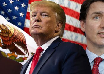 México y Canadá banner Trump Sheinbaum Trudeau