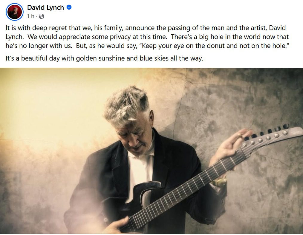Familia de David Lynch confirma su muerte.