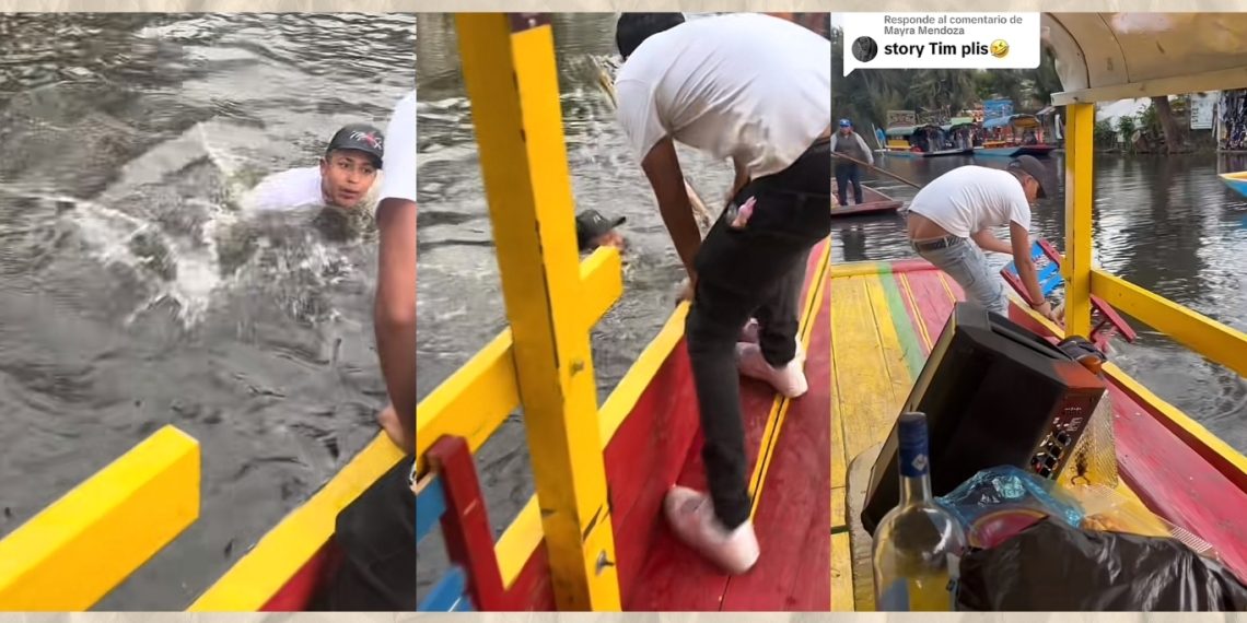 Remero cae al canal en Xochimilco