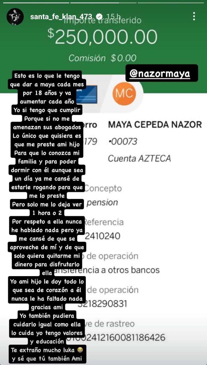 Santa Fe Klan expone pensión a su ex pareja.