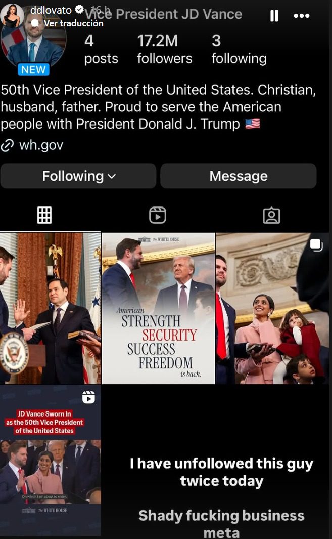Demi Lovato expone aparente fraude de followers en cuentas de Trump y del vicepresidente JD Vance