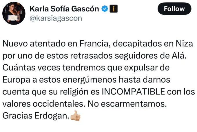 Karla Gascón arremete contra seguidores del Islam.
