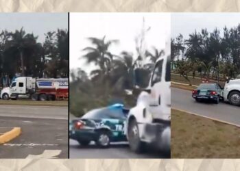 Un incidente de tráiler se viralizó en redes sociales luego arrastrara una patrulla en Veracruz.