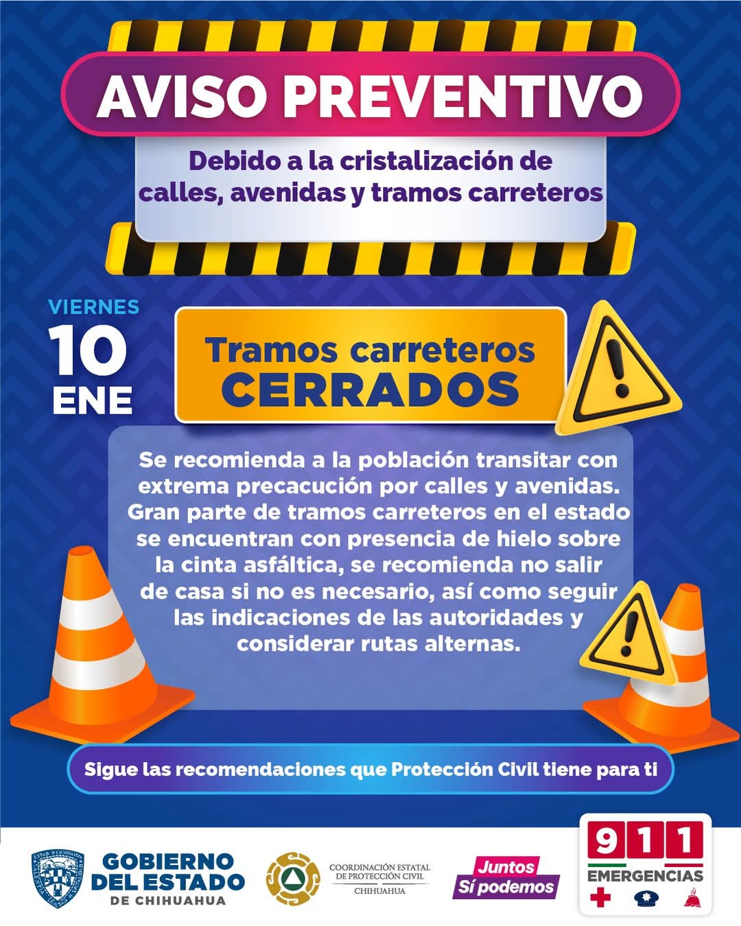 Tramos cerrados en carreteras de Chihuahua por nieve.