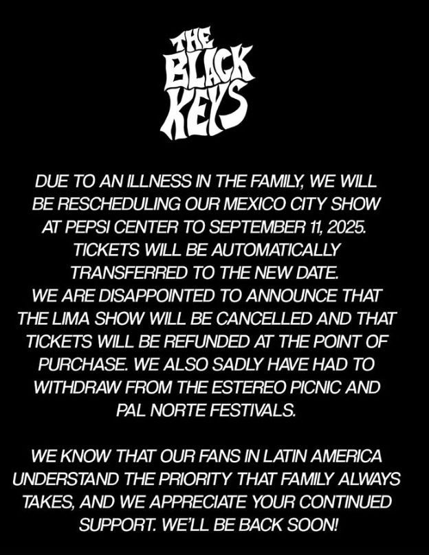 The Black Keys se baja del cartel de Tecate Pa'l Norte.