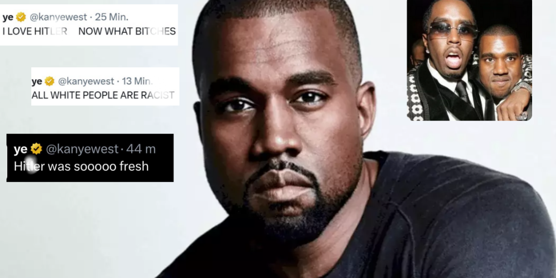 Kanye West crea controversiales publicaciones en X donde se declara fan de Hitler y racista.