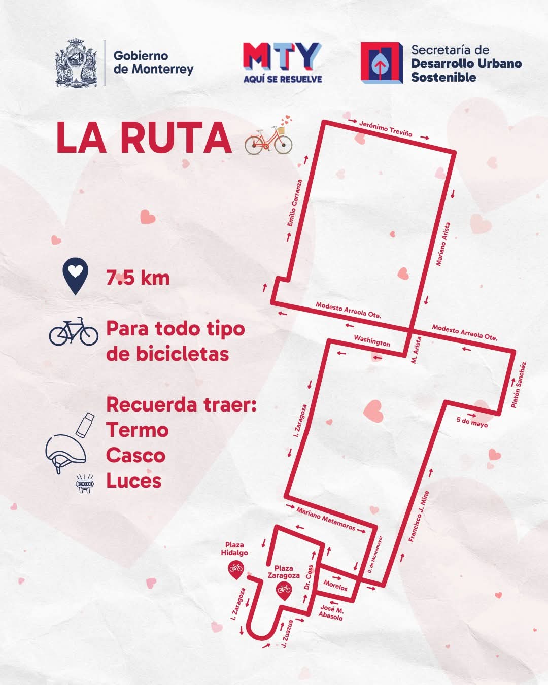 Conoce la ruta de la rodada que el Gobierno de Monterrey armó para el Día de San Valentín.
