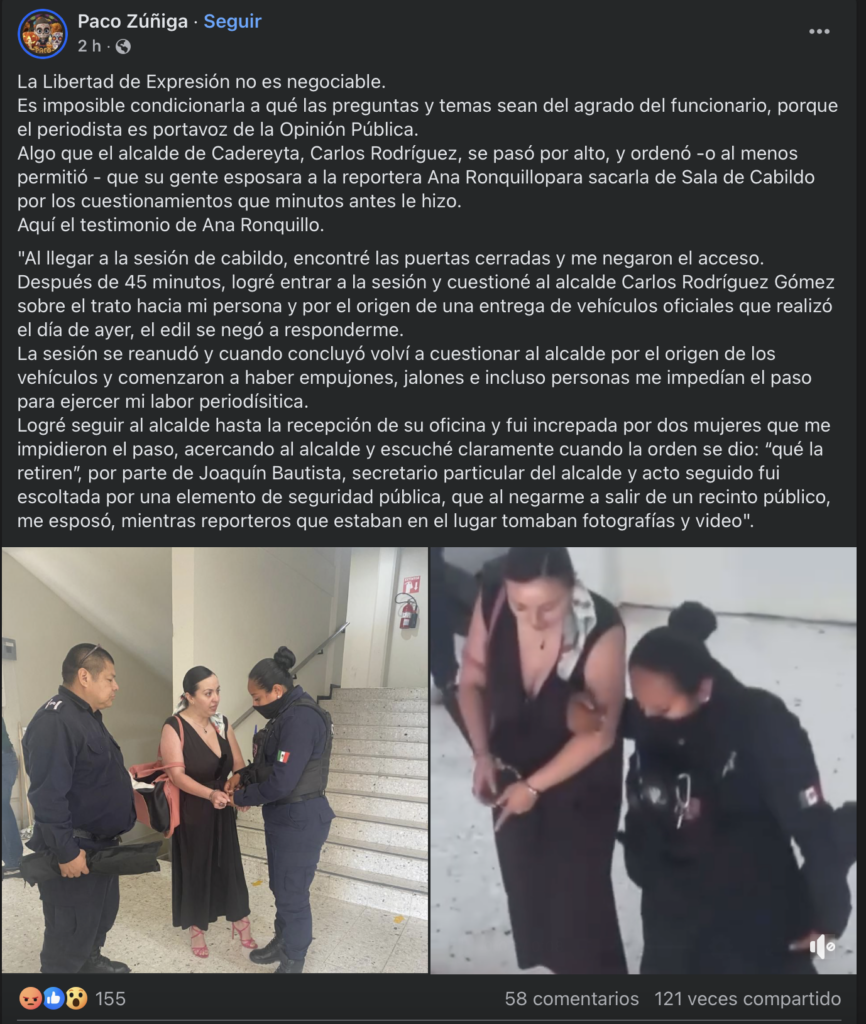 Detienen a periodista por cuestionar a Alcalde de Cadereyta 