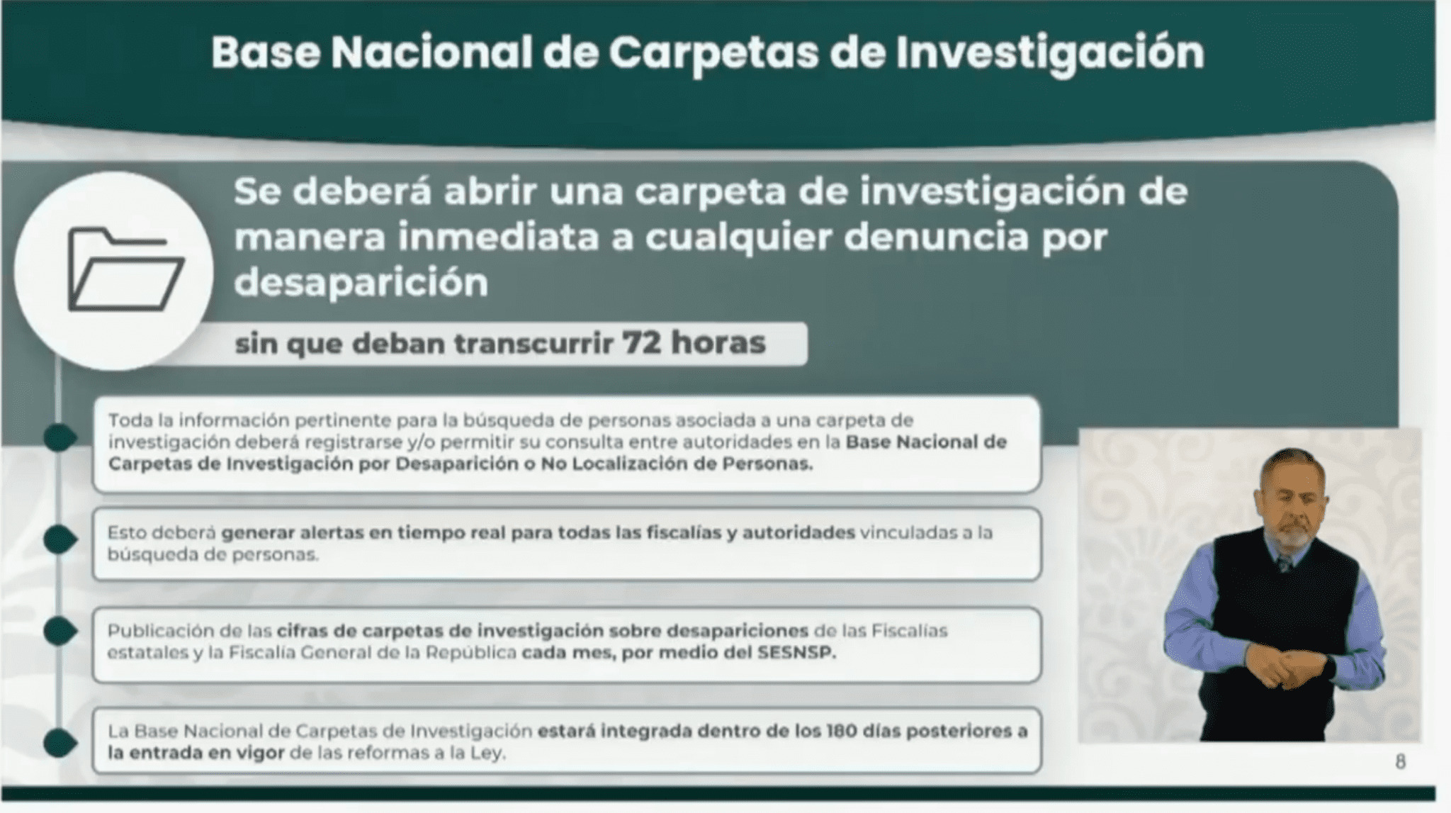 La consejera jurídica del Ejecutivo Federal, Ernestina Godoy, presentó reformas para fortalecer la búsqueda de personas desaparecidas.