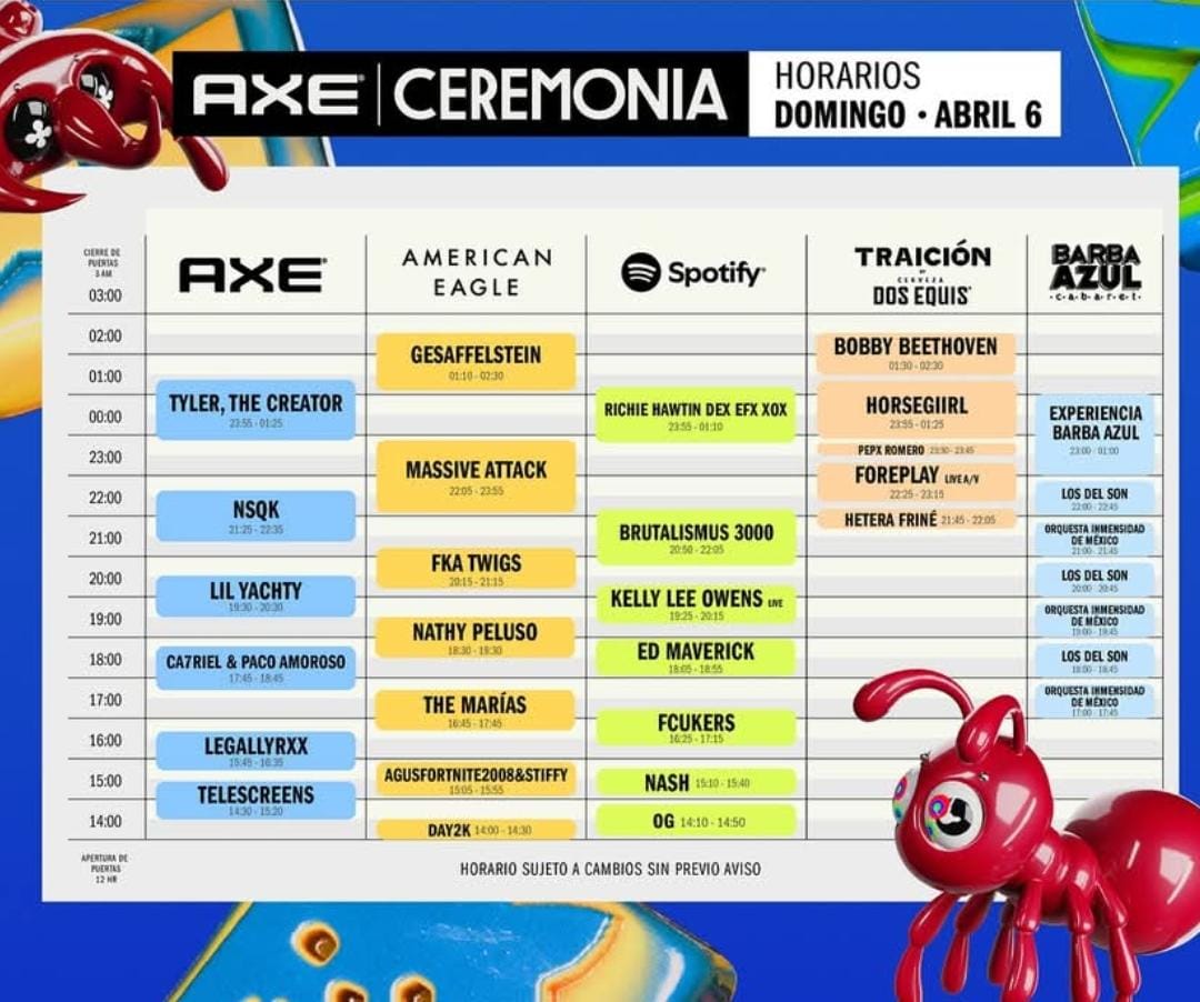 Conoce los horarios del último día del AXE Ceremonia.