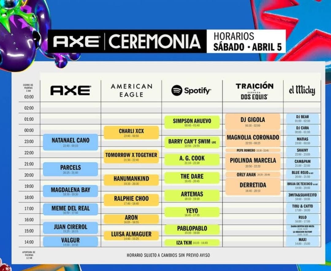 Conoce los horarios del primer día del festival AXE Ceremonia.