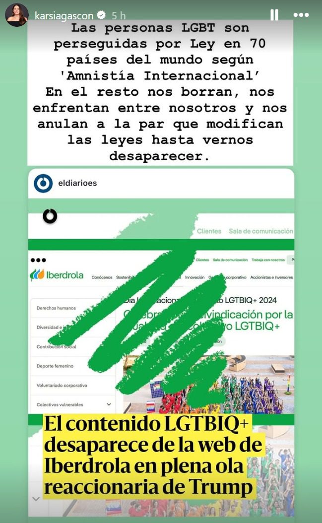 Karla Sofía Gascón defiende derechos de la comunidad LGBTIQ+ en Instagram.