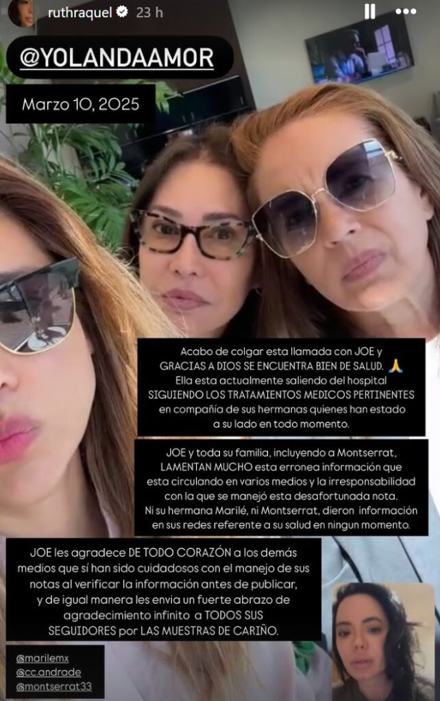 Raquel Rocha da actualizaciones del estado de salud de Yolanda Andrade.