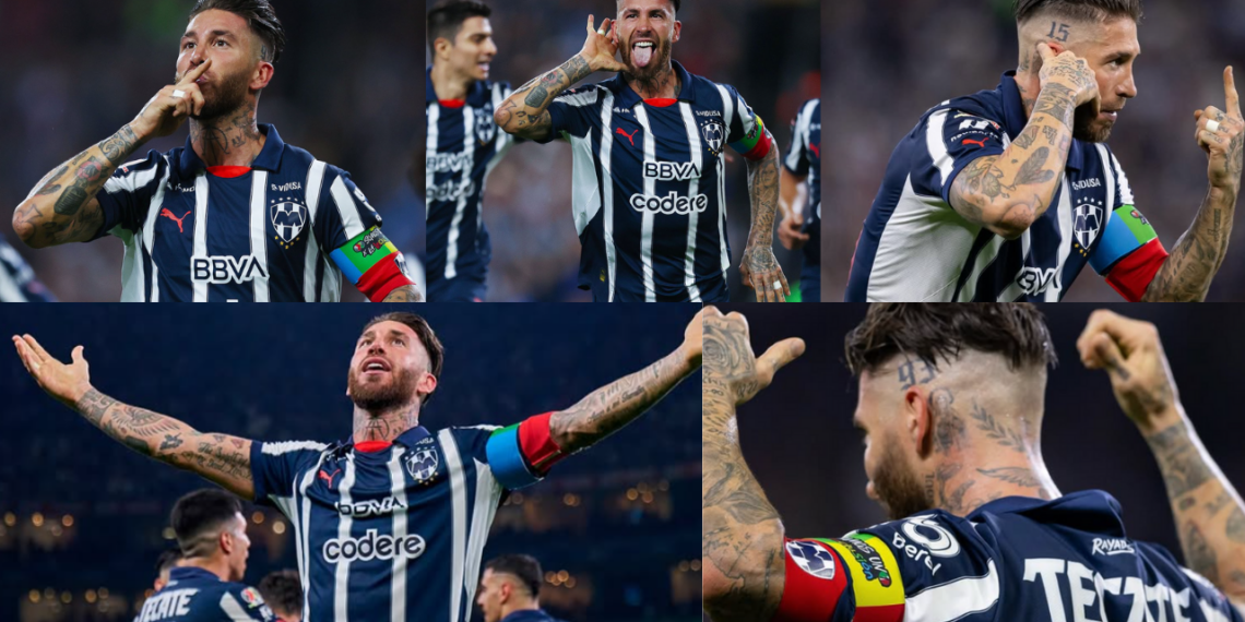 Sergio Ramos da hace su primer gol en Rayados y festejó muy a lo "Real Madrid".