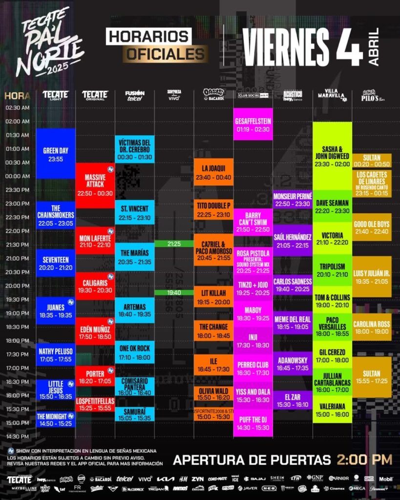 Conoce los horarios del viernes 4 de abril.