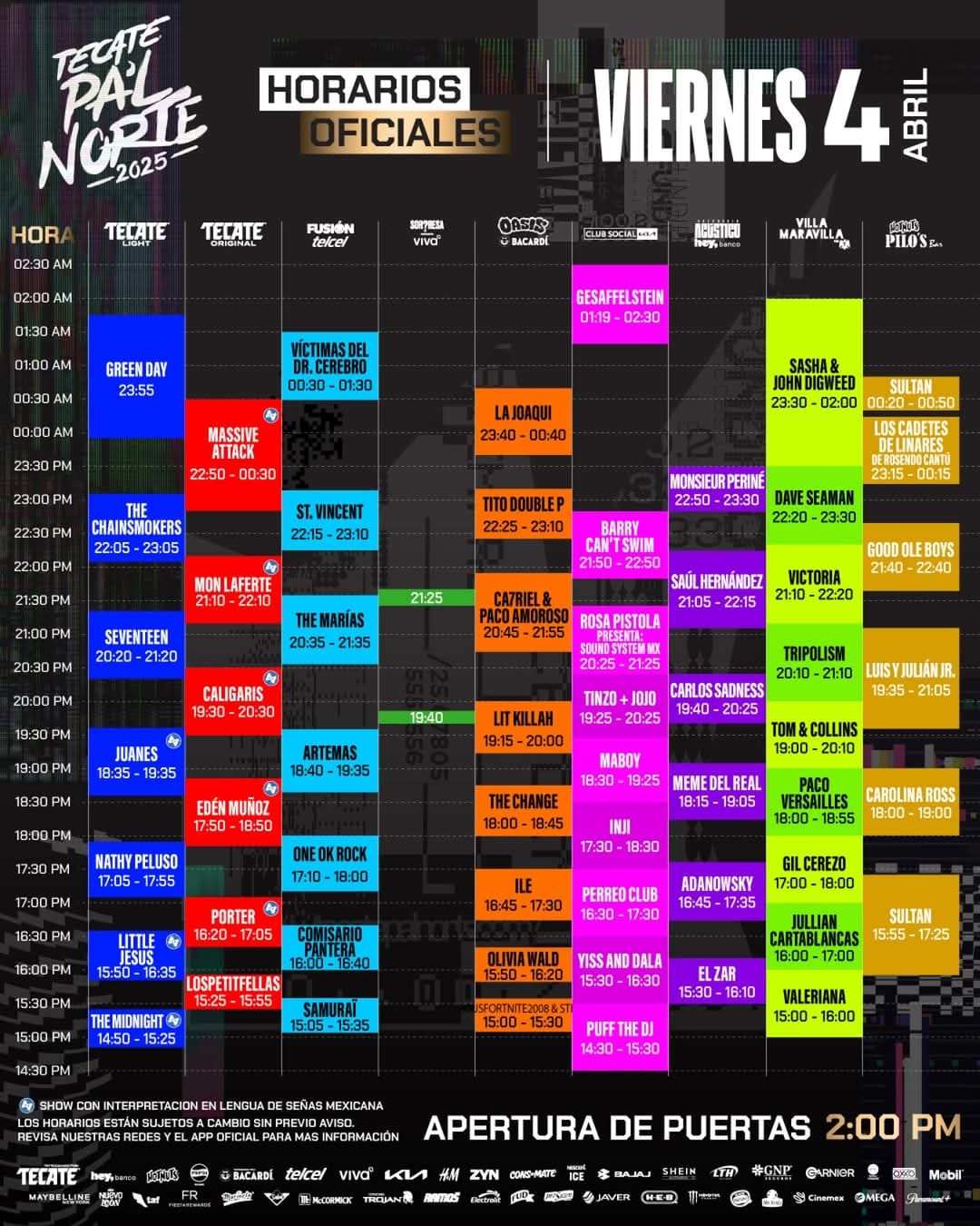 Conoce los horarios del viernes 4 de abril.