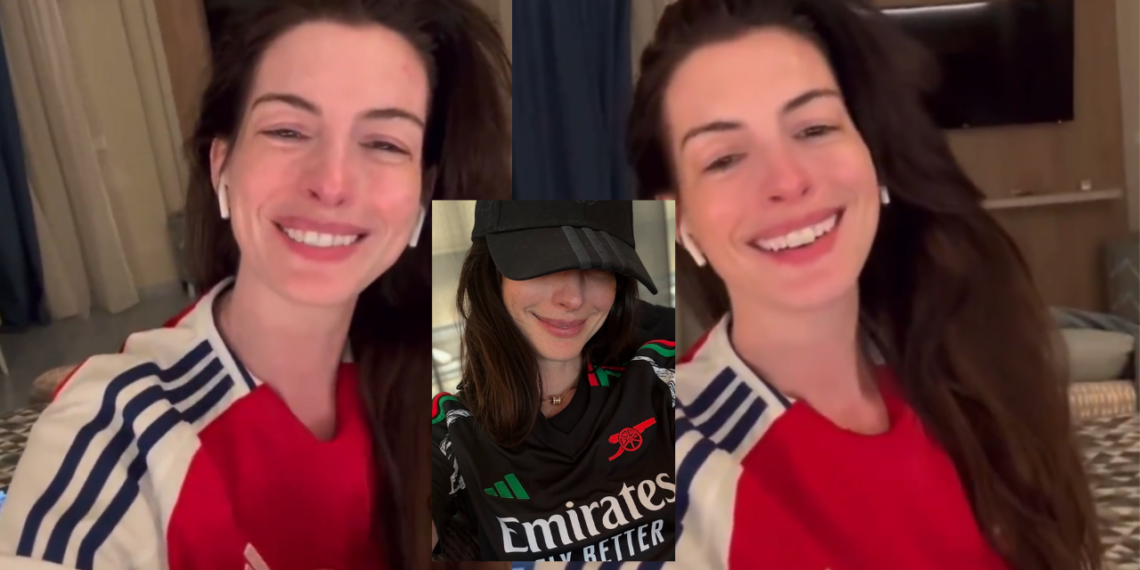 Anne Hathaway celebra triunfo del Arsenal con video cantando.