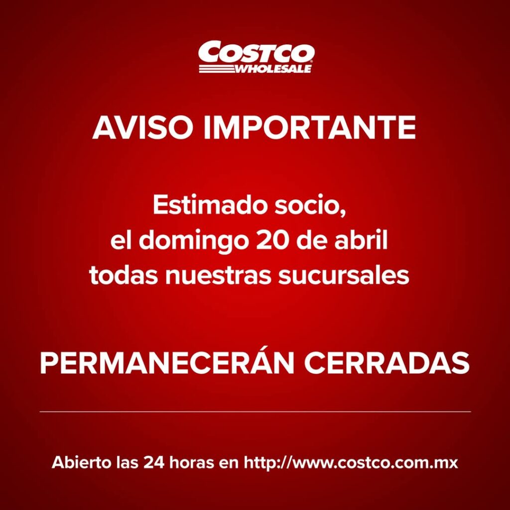 Costco cierra sucursales el 20 de abril.