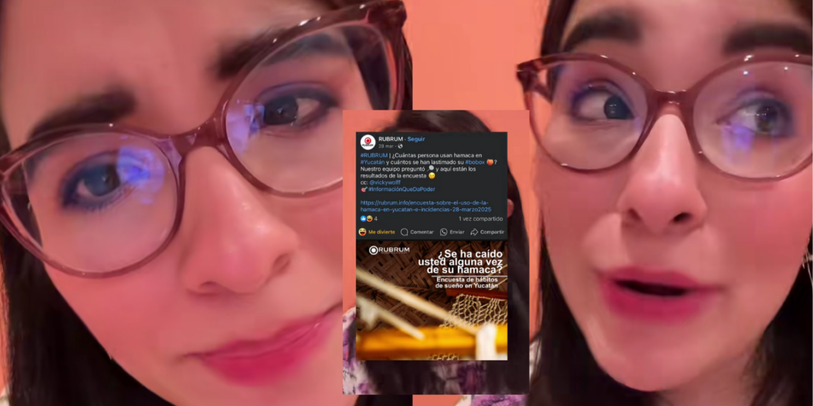 Influencer yucateca comparte encuesta de Rubrum sobre estadísticas en caídas en hamacas.