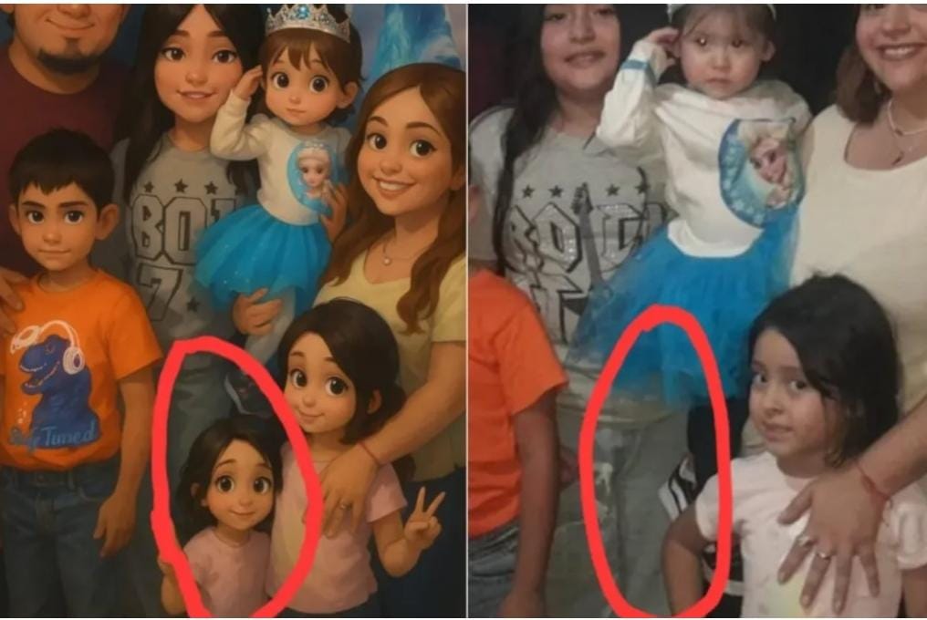 fantasma captado en foto familiar gracias a recrearla al estilo Ghibli. 