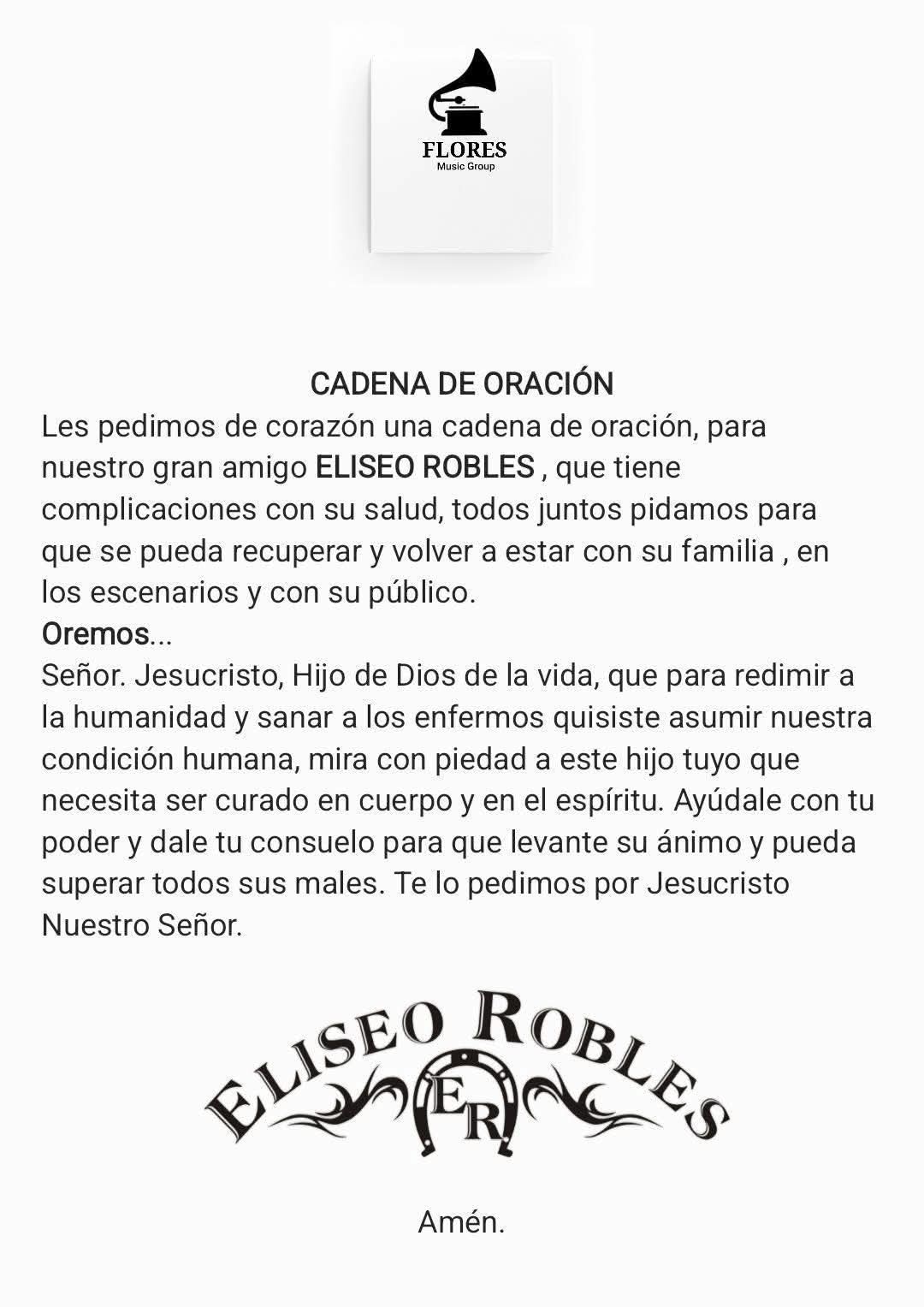 Familiares piden oraciones por salud de Eliseo Robles.