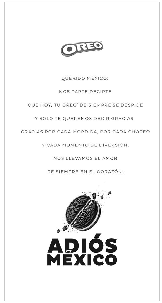 desplegado pagado por Oreo en periódicos nacionales.