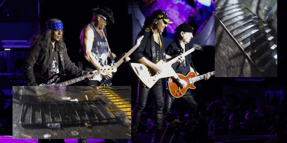 Fans tiran vallas de contención en show de Scorpions en la Feria de Puebla.