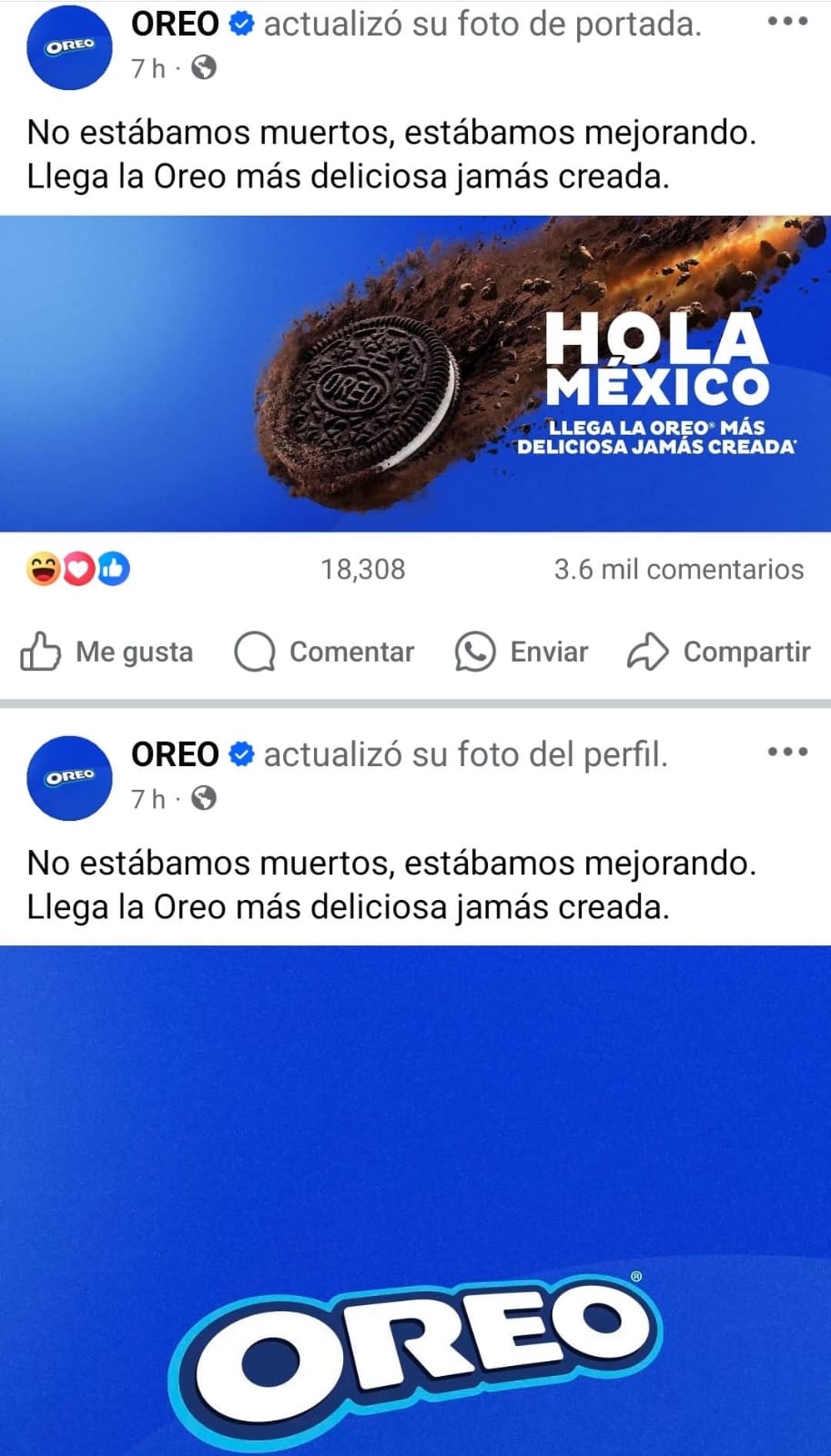 Galletas Oreo actualizan sus redes sociales.