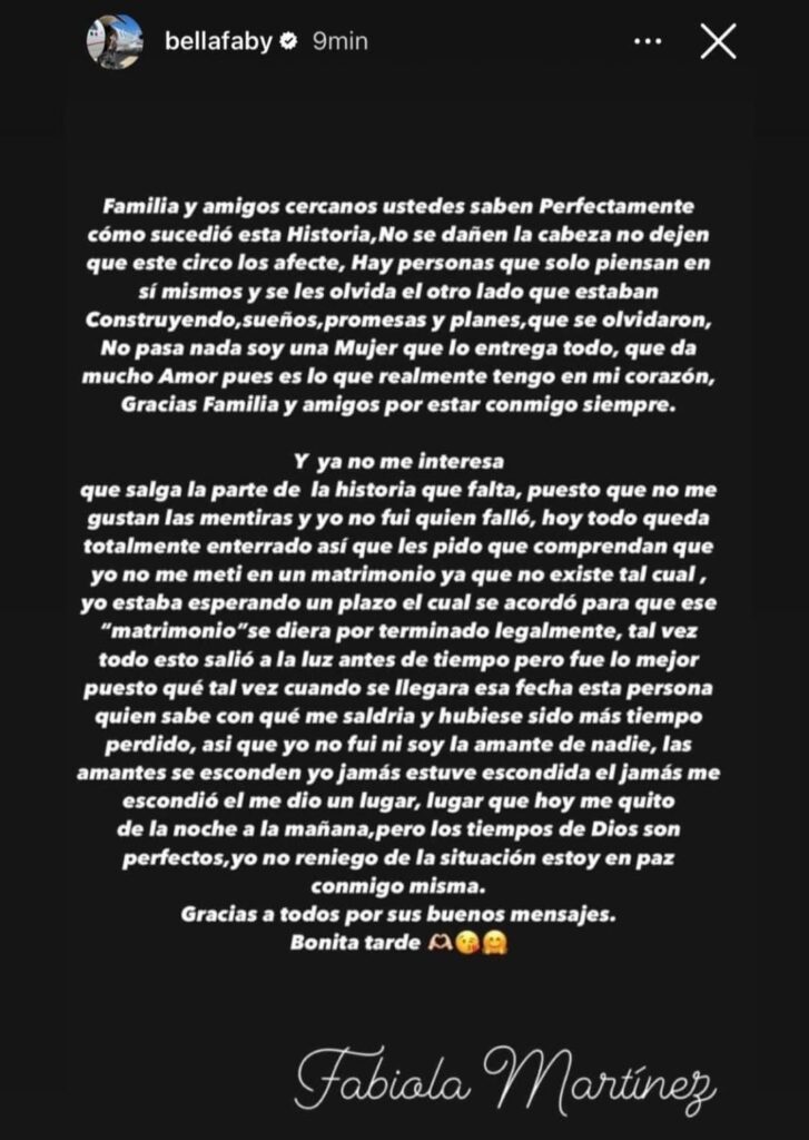 Fabiola Martínez comunicado tras darse a conocer su relación con Alex Montiel.