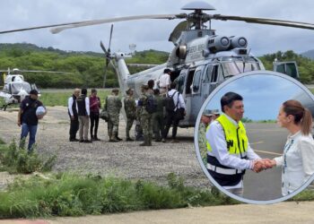Sheinbaum sobrevuela zonas afectadas por Erick en Oaxaca