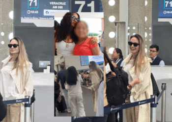 Angelina Jolie y Salma Hayek son captadas en el aeropuerto de Ciudad de México, llegan a Veracruz.