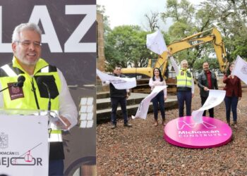 Avanzan obras en Pátzcuaro; Bedolla arranca obras en la plaza Gertrudis Bocanegra