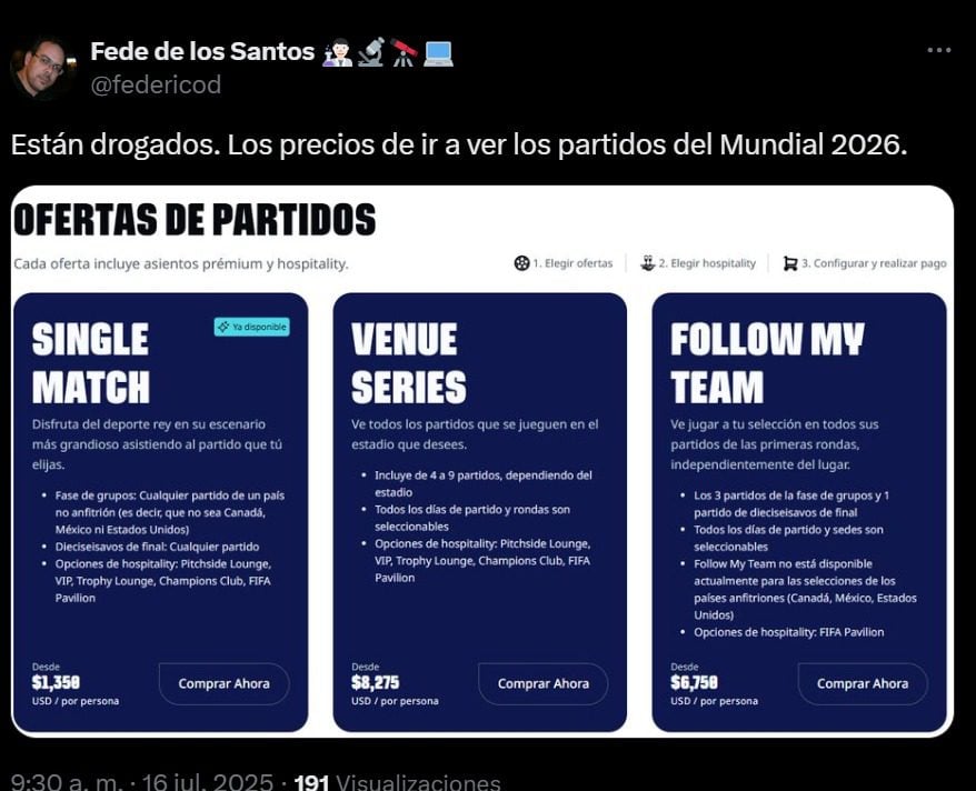 Opiniones de afición a precios del mundial