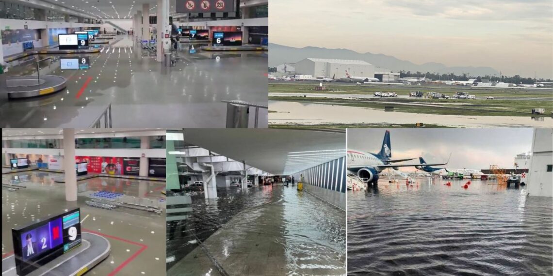 VIDEOS: AICM bajo el agua, reanuda operaciones tras intensas lluvias