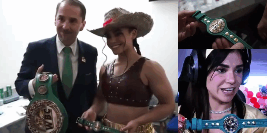 Alana Flores presume exclusivo obsequio del Consejo Mundial de Boxeo.