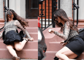 La caída de Anne Hathaway en las grabaciones de “El Diablo Vista a la Moda 2”