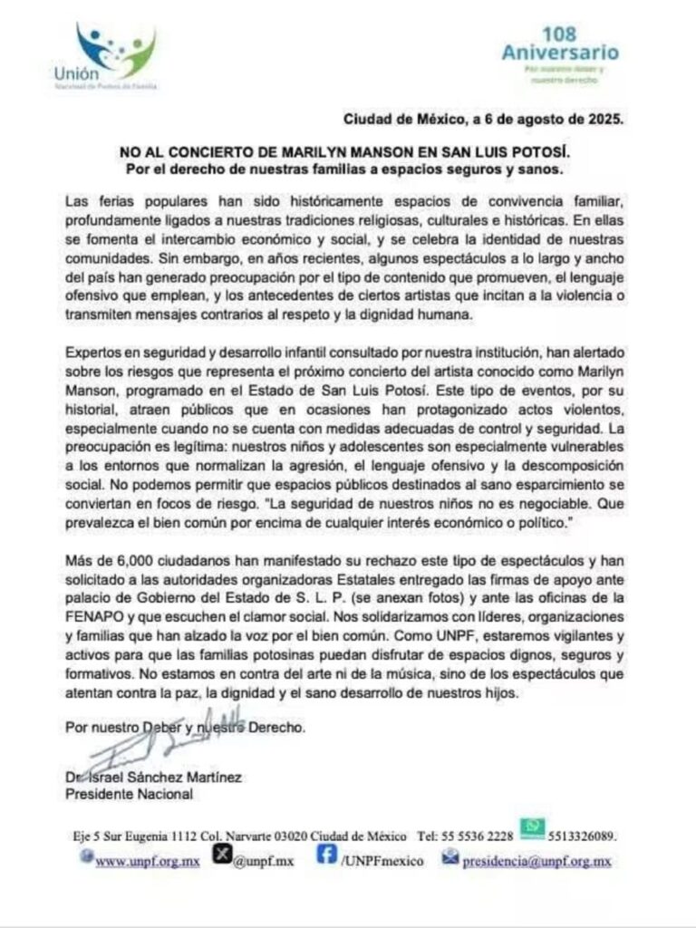 Israel Sánchez, presidente de la UNPF, externó su inconformidad con el show de Manson.