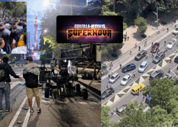 Graban escenas para la nueva película de Godzilla x Kong en Ciudad de México.