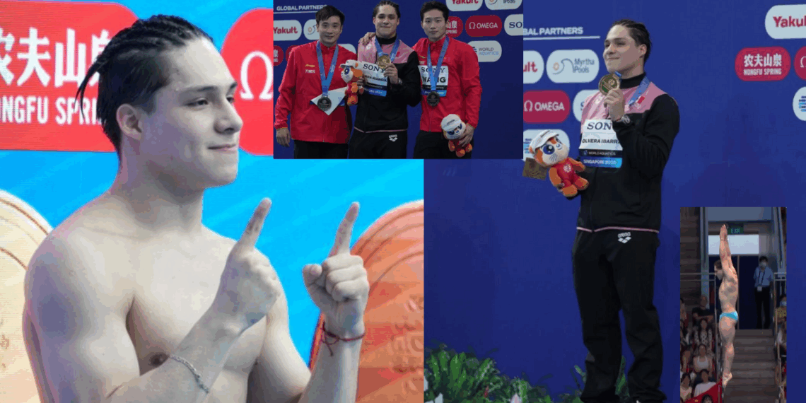 Osmar Olvera ha colocado el nombre de México en lo más alto a llevarse a casa la medalla de oro en la final varonil de trampolín 3m en el Mundial de Deportes Acuáticos Signapur 2025,