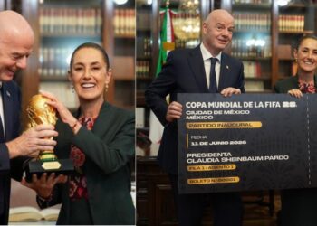 Claudia Sheinbaum con Gianni Infantino, presidente de la FIFA