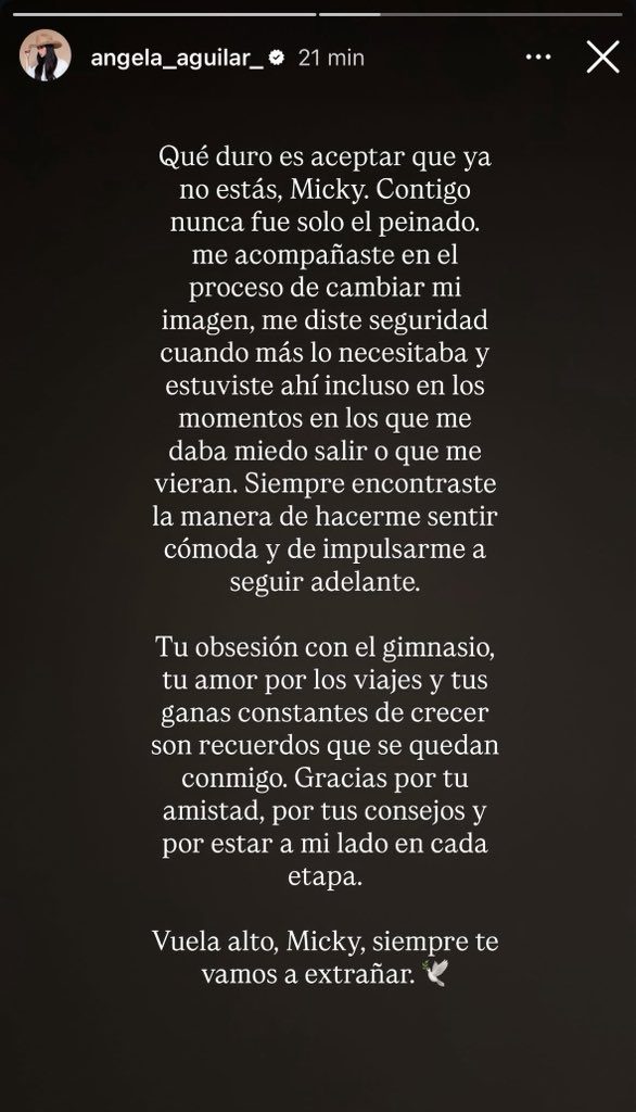 Ángela Aguilar reacciona a la muerte de su estilista, Miguel de la Mora