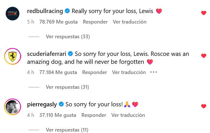 Escuderías y pilotos se unen a la pérdida de Lewis Hamilton.