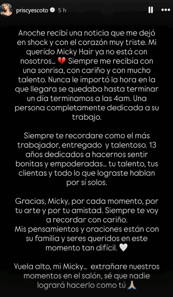 Priscila Escoto se une a las condolencias de Miguel Mora