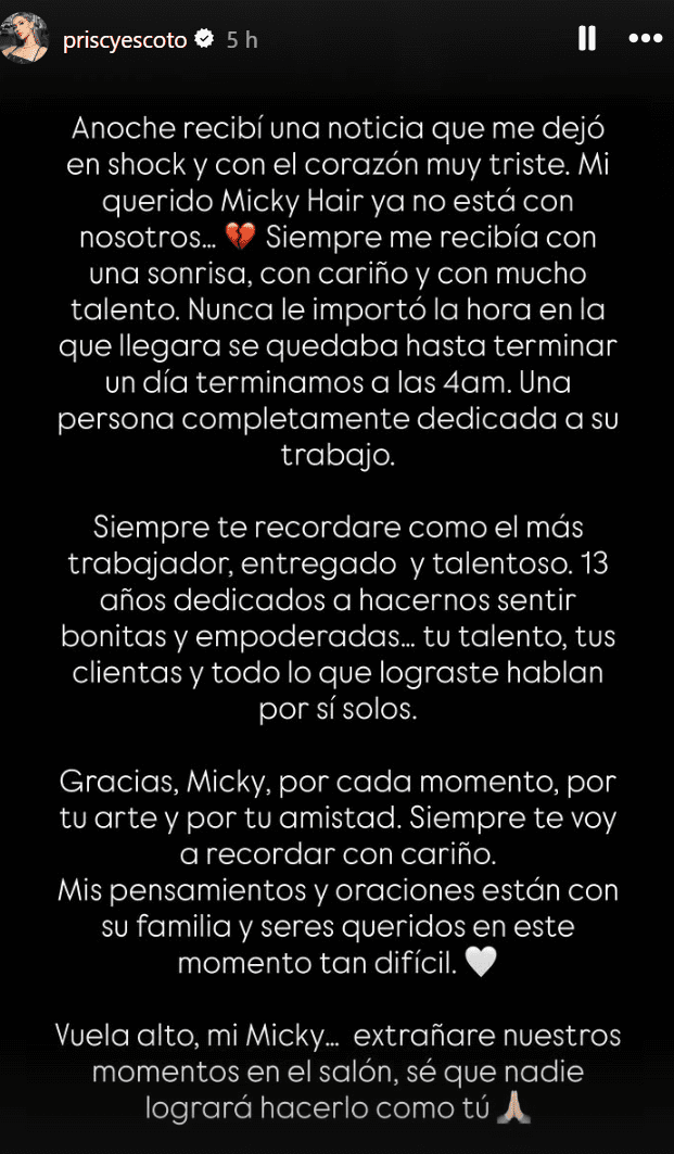 Priscila Escoto se une a las condolencias de Miguel Mora