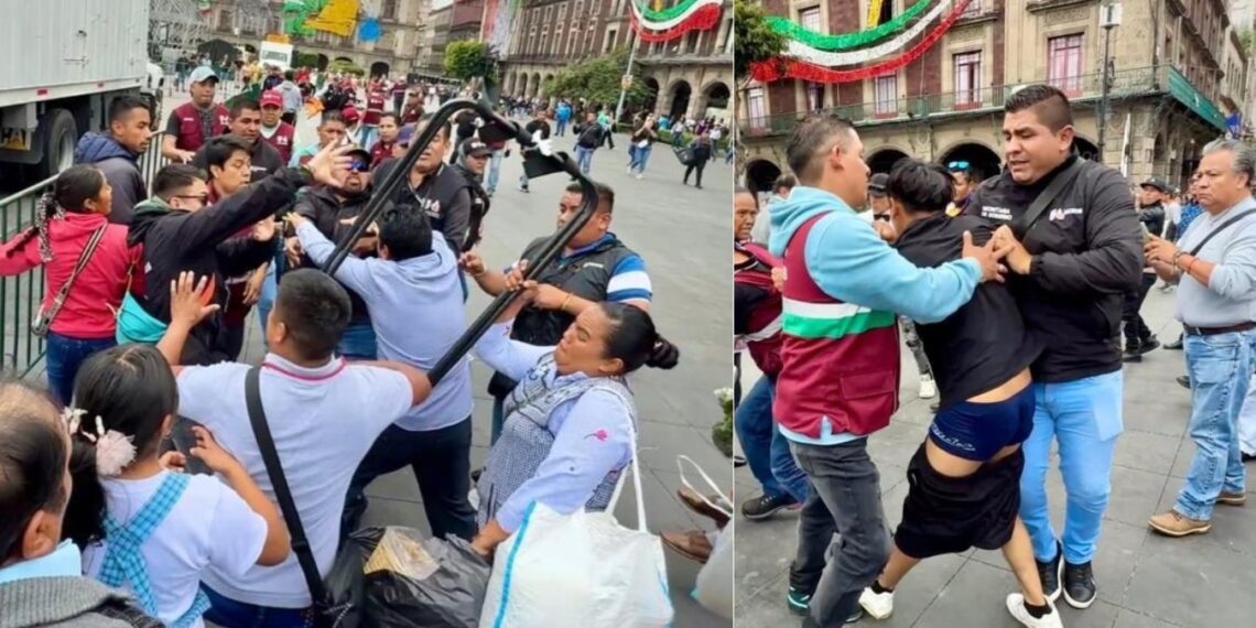 Comerciantes CDMX pelean con empleados en el Zócalo